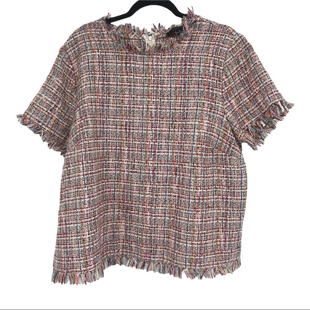 Forever 21 Colorful Rainbow Tweed Fringe Hem Knit Top 2X